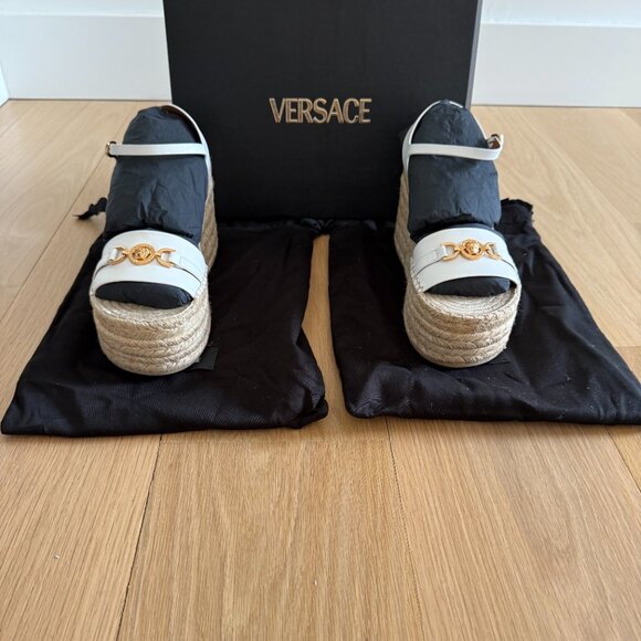 New in Box Versace Bianca Ottico Platform Wedge Sandals Size EU 40/ US 9.5 - Picture 8 of 16